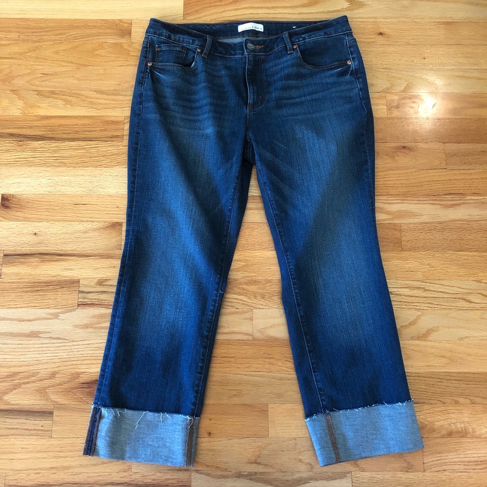 LOFT Curvy Straight Fray Cuff Denim Sz 32/14 P